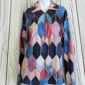 Sheilay Geometric Multicolor Zip-Up Top